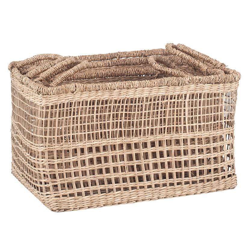 Pacific Lifestyle Living S/3 Open Weave Seagrass Oblong Handled Baskets House of Isabella UK