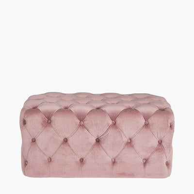 Pacific Lifestyle Living Seraphina Blush Pink Velvet Buttoned Rectangular Ottoman House of Isabella UK