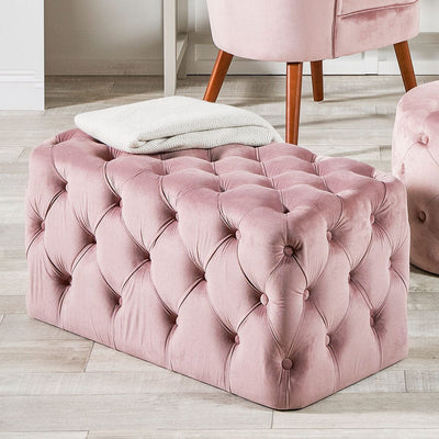 Pacific Lifestyle Living Seraphina Blush Pink Velvet Buttoned Rectangular Ottoman House of Isabella UK