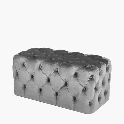 Pacific Lifestyle Living Seraphina Dove Grey Velvet Buttoned Rectangular Ottoman House of Isabella UK