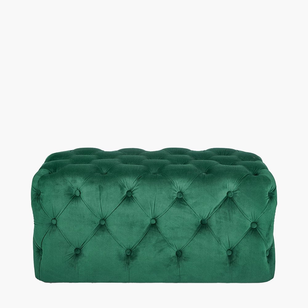 Pacific Lifestyle Living Seraphina Forest Green Velvet Buttoned Rectangular Ottoman House of Isabella UK