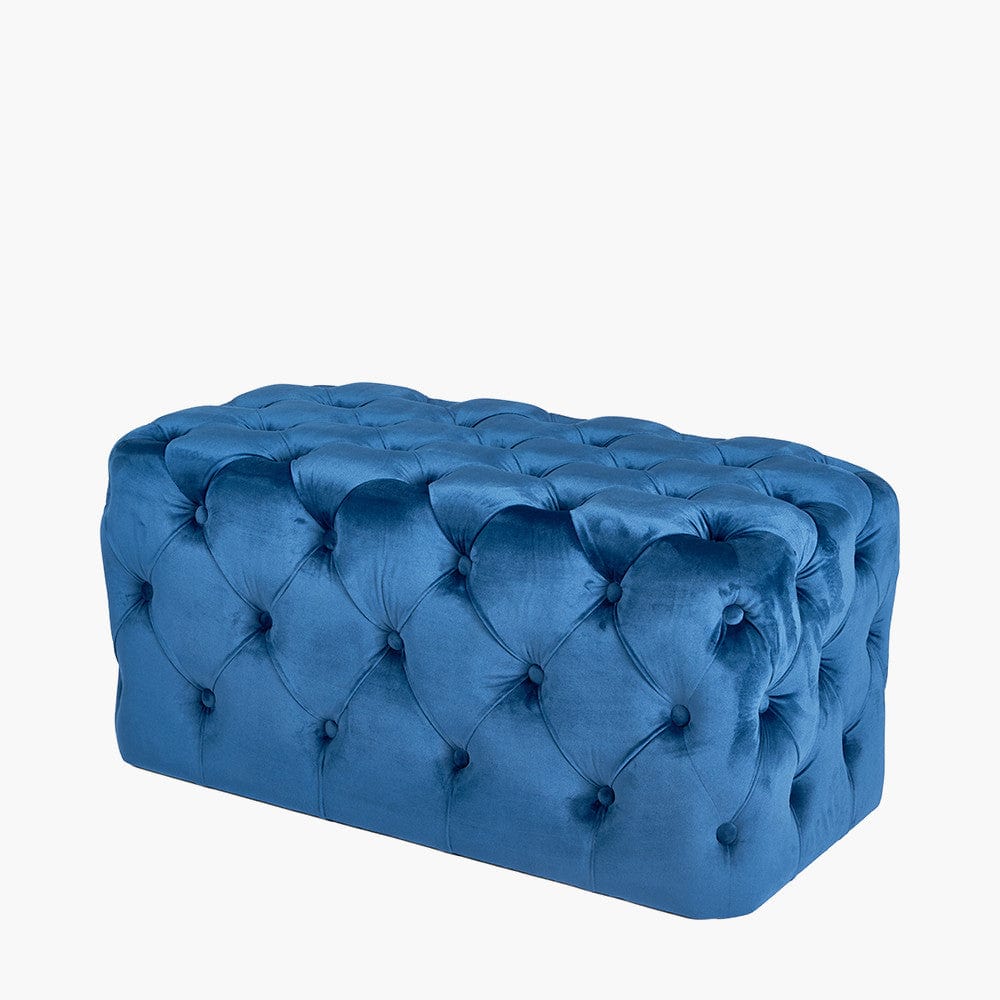 Pacific Lifestyle Living Seraphina Sapphire Blue Velvet Buttoned Rectangular Ottoman House of Isabella UK