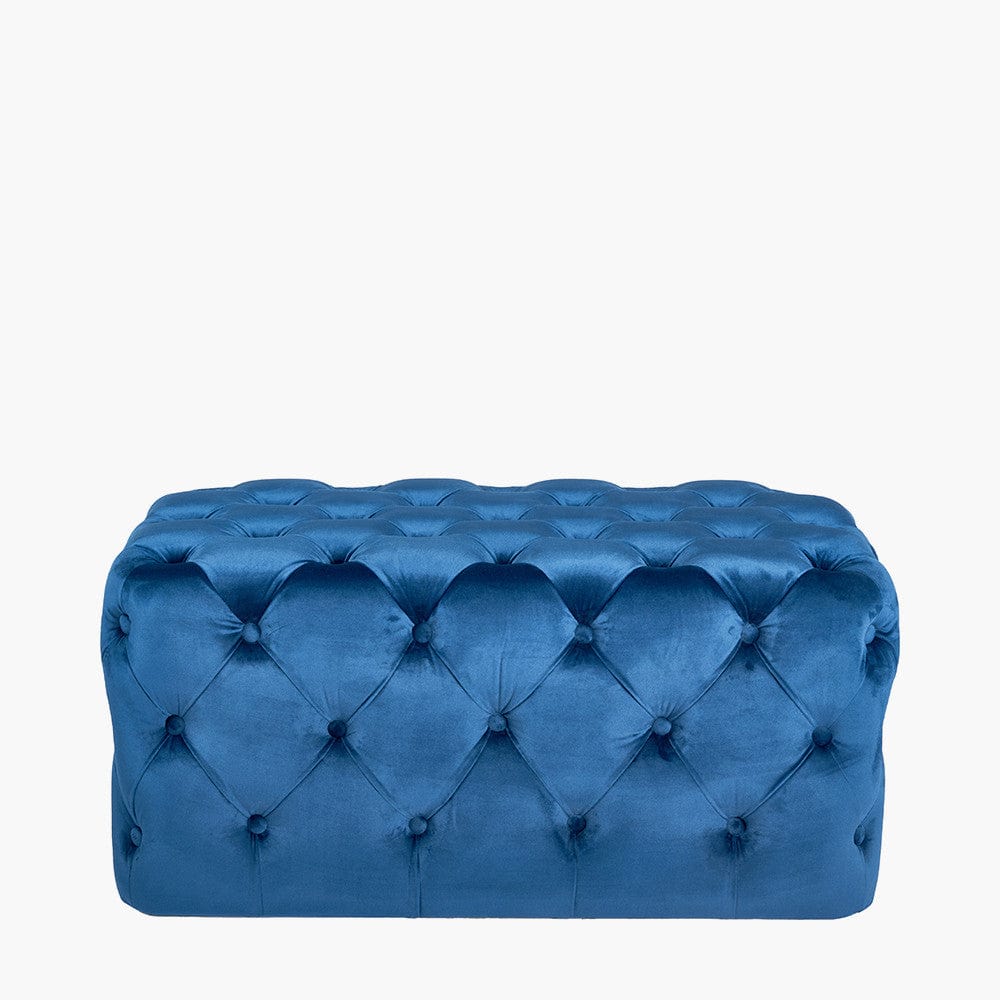 Pacific Lifestyle Living Seraphina Sapphire Blue Velvet Buttoned Rectangular Ottoman House of Isabella UK