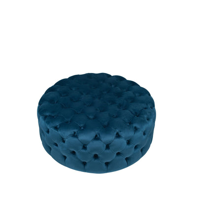 Pacific Lifestyle Living Vittoria Sapphire Blue Velvet Round Buttoned Pouffe House of Isabella UK