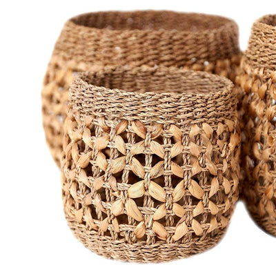 Pacific Lifestyle Living Woven Natural Seagrass and Water Hyacinth S/3 Round Baskets House of Isabella UK