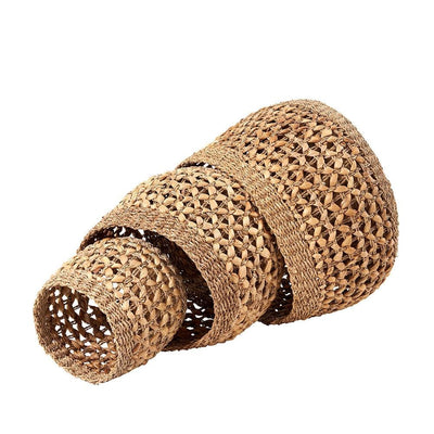 Pacific Lifestyle Living Woven Natural Seagrass and Water Hyacinth S/3 Round Baskets House of Isabella UK