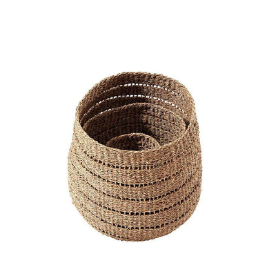 Pacific Lifestyle Living Woven Natural Seagrass S/3 Round Baskets House of Isabella UK