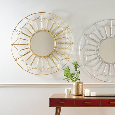 Pacific Lifestyle Mirrors Gold Metal Cane Effect Frame Round Wall Mirror House of Isabella UK