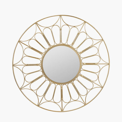 Pacific Lifestyle Mirrors Gold Metal Cane Effect Frame Round Wall Mirror House of Isabella UK