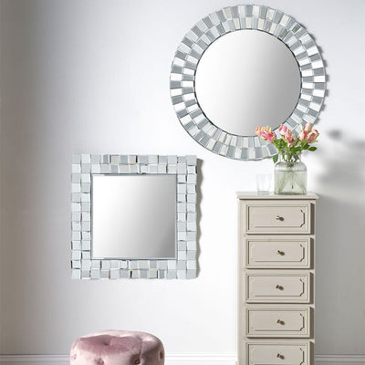 Pacific Lifestyle Mirrors Mirrored Glass Tile Round Wall Mirror House of Isabella UK