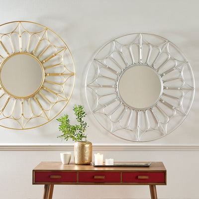 Pacific Lifestyle Mirrors Silver Metal Cane Effect Frame Round Wall Mirror House of Isabella UK