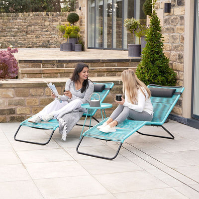 Pacific Lifestyle Outdoors Blue PU Rio Set of 2 Sun Loungers House of Isabella UK