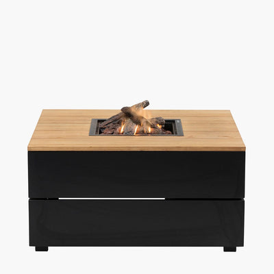 Pacific Lifestyle Outdoors Cosipure 100 Square Fire Pit Black and Teak House of Isabella UK