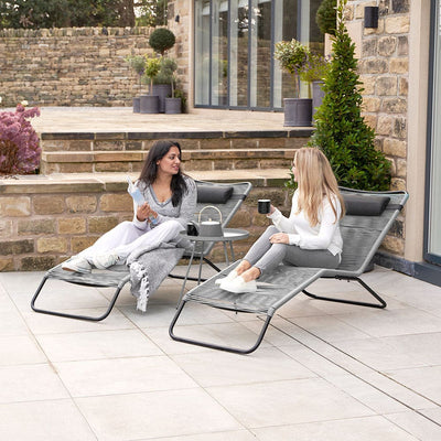 Pacific Lifestyle Outdoors Grey PU Rio Set of 2 Sun Loungers House of Isabella UK