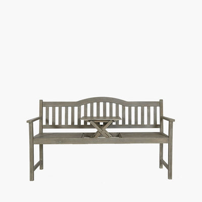 Pacific Lifestyle Outdoors Richmond Antique Grey Acacia Wood Bench with Pop Up Table House of Isabella UK