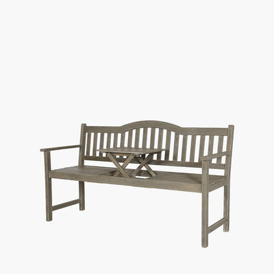 Pacific Lifestyle Outdoors Richmond Antique Grey Acacia Wood Bench with Pop Up Table House of Isabella UK