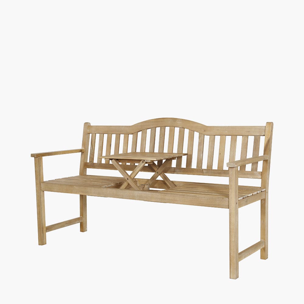 Pacific Lifestyle Outdoors Richmond Light Teak Acacia Wood Bench with Pop Up Table House of Isabella UK