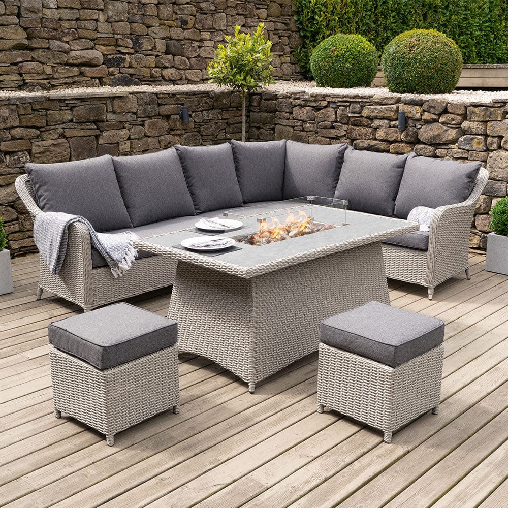 Pacific Lifestyle Outdoors Stone Grey Antigua Corner Set with Ceramic Top and Fire Pit House of Isabella UK