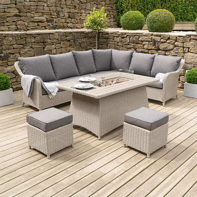 Pacific Lifestyle Outdoors Stone Grey Antigua Corner Set with Polywood Top and Fire Pit House of Isabella UK