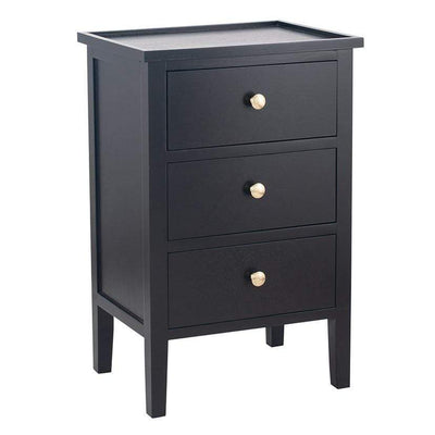 Pacific Lifestyle Sleeping Chelmsford Satin Black Pine Wood 3 Drawer Bedside Unit House of Isabella UK