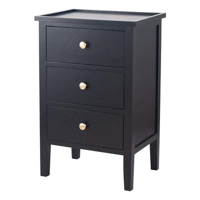 Pacific Lifestyle Sleeping Chelmsford Satin Black Pine Wood 3 Drawer Bedside Unit House of Isabella UK
