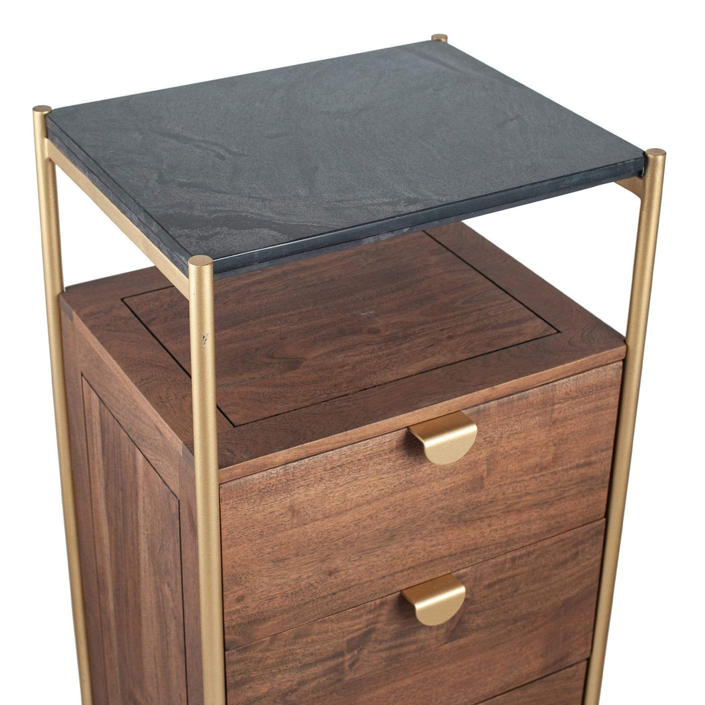Pacific Lifestyle Sleeping Langley Acacia Wood and Black Marble 4 Drawer Tall Boy House of Isabella UK