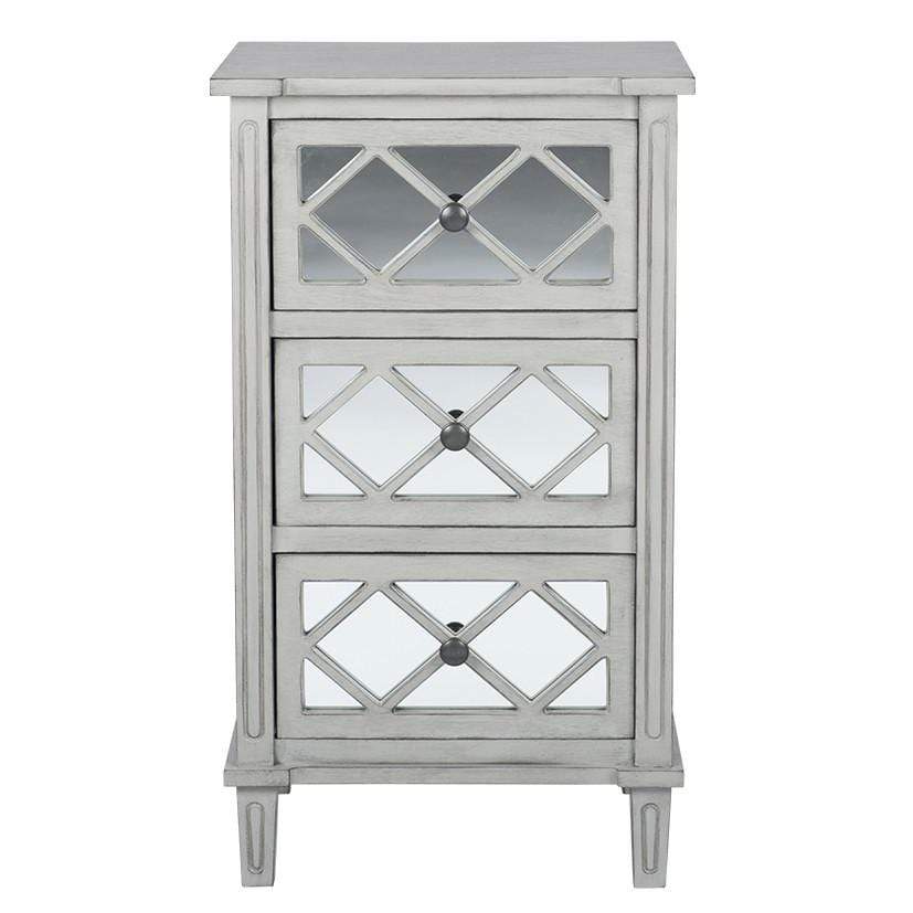 Pacific Lifestyle Sleeping Puglia Dove Grey Mirrored Pine Wood 3 Drawer Unit House of Isabella UK