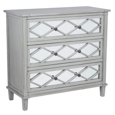Pacific Lifestyle Sleeping Puglia Dove Grey Mirrored Pine Wood 3 Drawer Wide Unit House of Isabella UK
