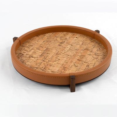 Ralf Round Tray Leather and Cork