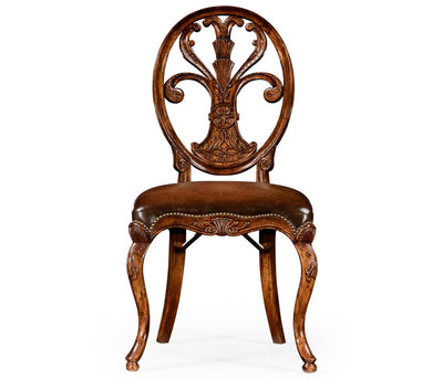 Jonathan Charles Dining Chair Sheraton in Walnut - Antique Chestnut Leather