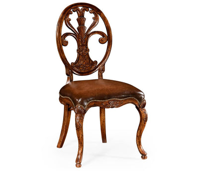 Jonathan Charles Dining Chair Sheraton in Walnut - Antique Chestnut Leather
