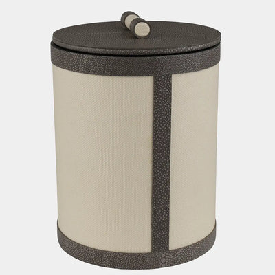 Round Linen Box Grey Shagreen Leather High