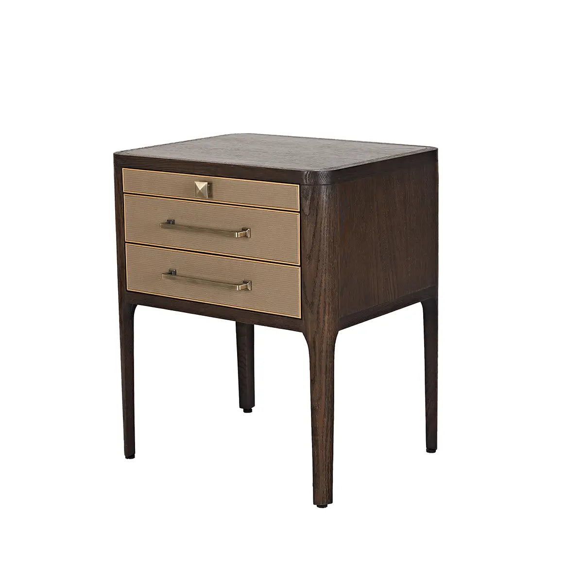 Hudson Tall Nightstand Brushed Brown Oak and Faux Leather
