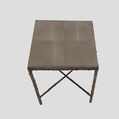 Arun Table Bronze Dorato Grey Shagreen Leather