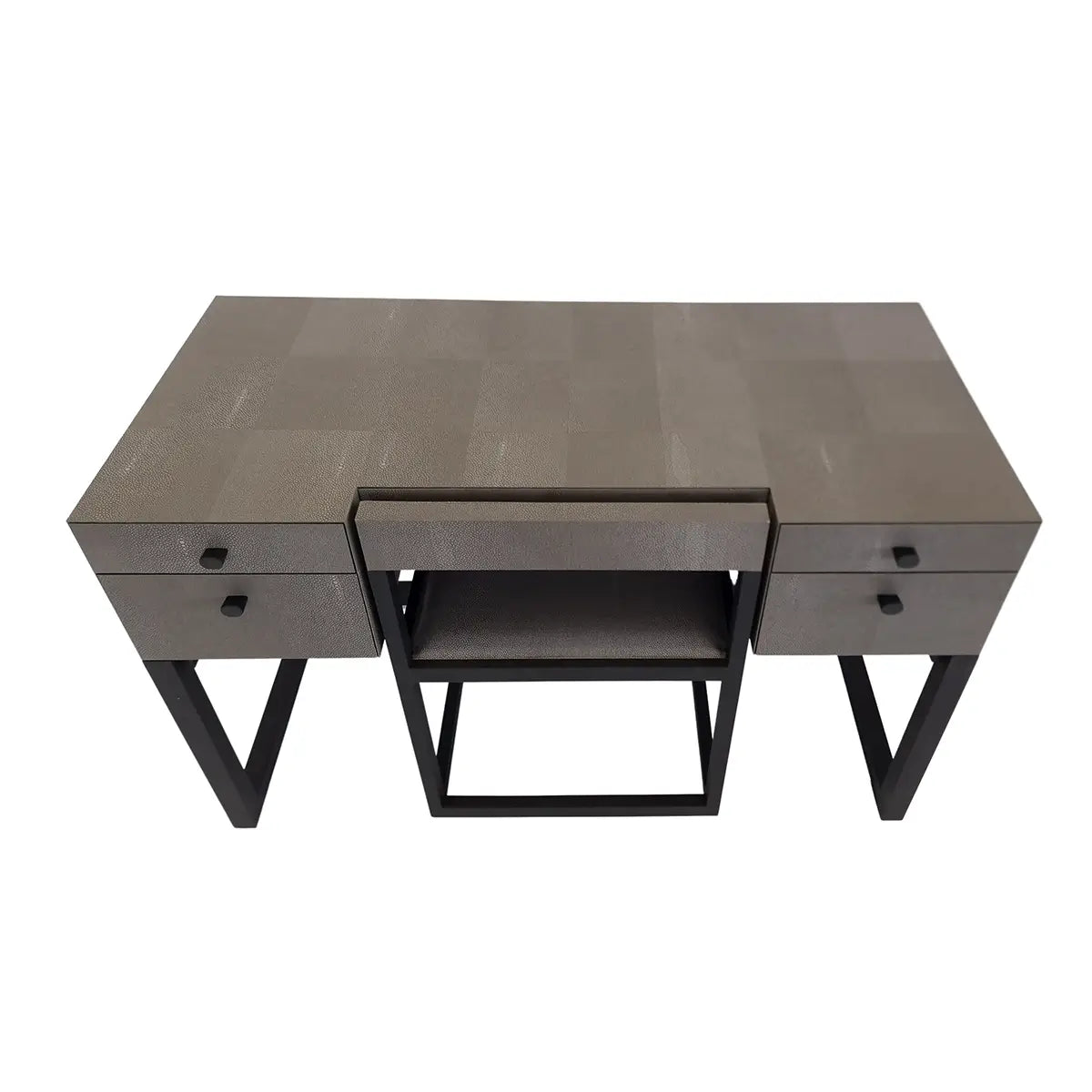Compact Dressing Table Grey Shagreen Leather