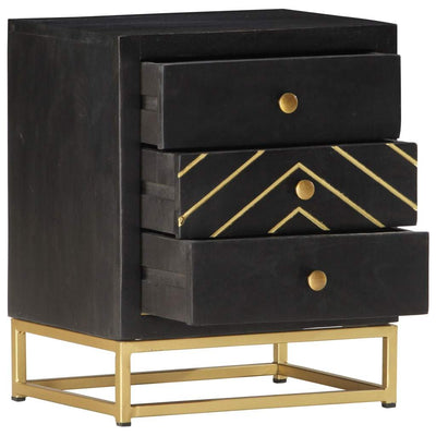 VidaXL Sleeping vidaXL Bedside Cabinet Black and Gold 40x30x50 cm Solid Mango Wood House of Isabella UK