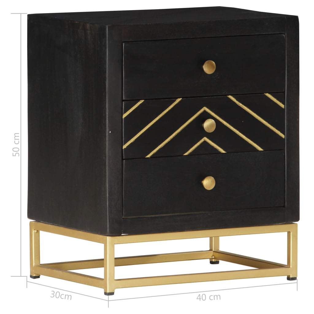 VidaXL Sleeping vidaXL Bedside Cabinet Black and Gold 40x30x50 cm Solid Mango Wood House of Isabella UK